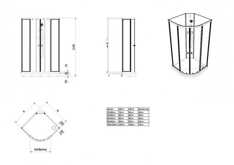 VikingBad Sofia Dusjkabinett 80x80x210 STD
