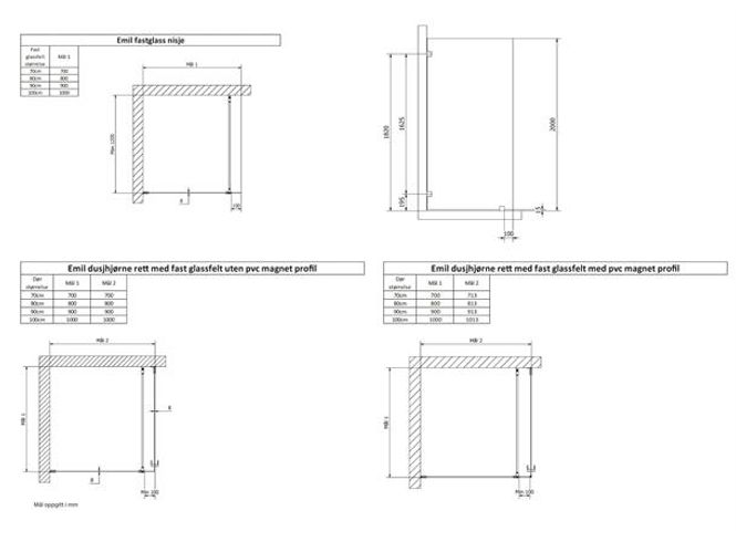 Hovedbilde VikingBad glassfelt Emil 80x200cm, sort
