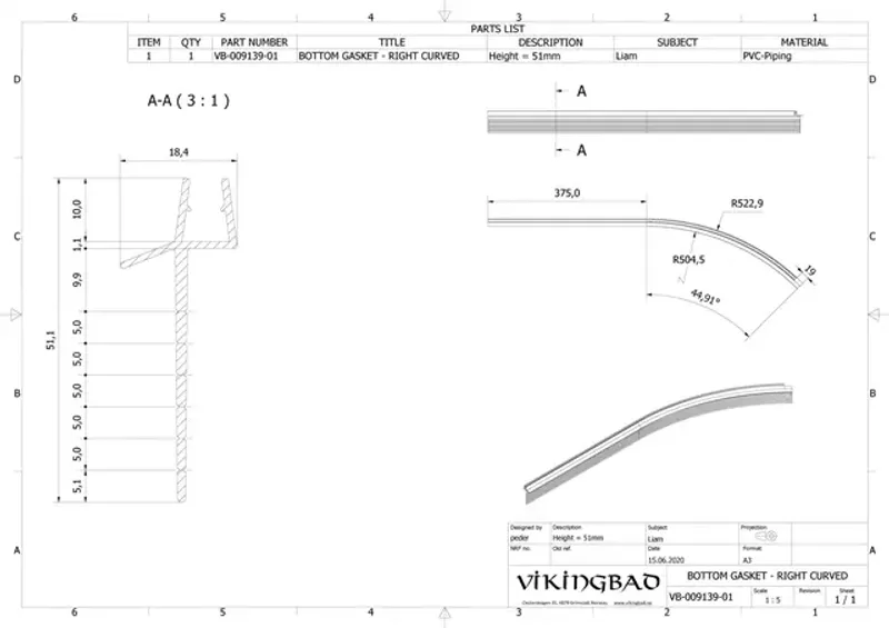 Vikingbad Subbelist LIAM buet, rivbar 100 cm – 51 mm (PVC)