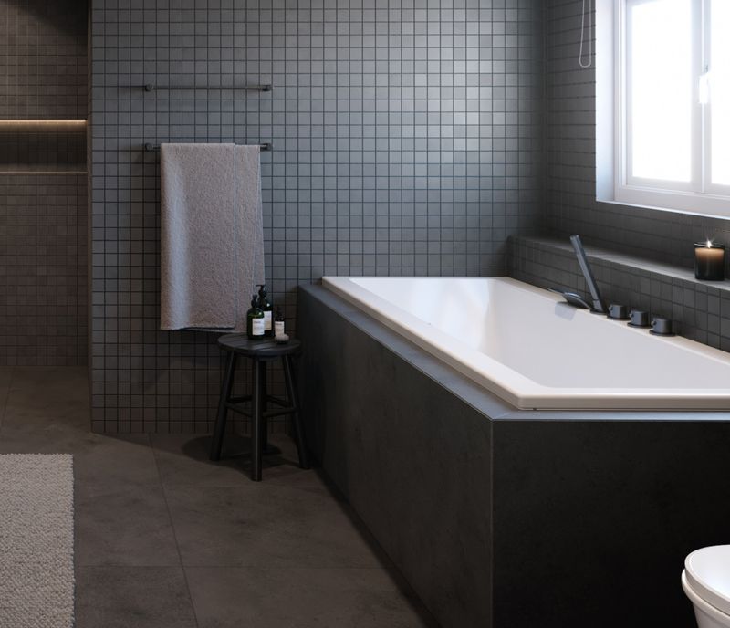 Vikingbad Badekar Kvadrat DUO 180m/panel sort matt