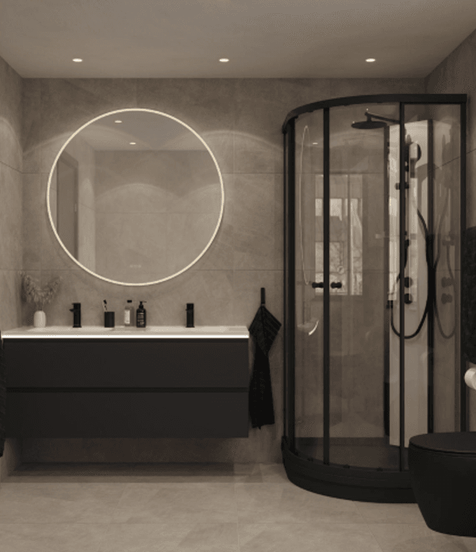 Vikingbad SOFIA Dusjkabinett pluss, 90x90x210cm, sort/hvit