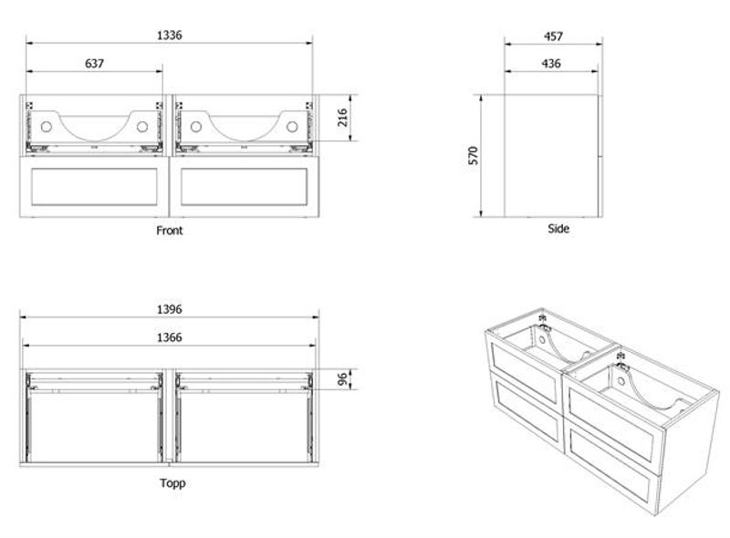 Vikingbad MIE 140DBL Servantskap, Ramme, hvit matt
