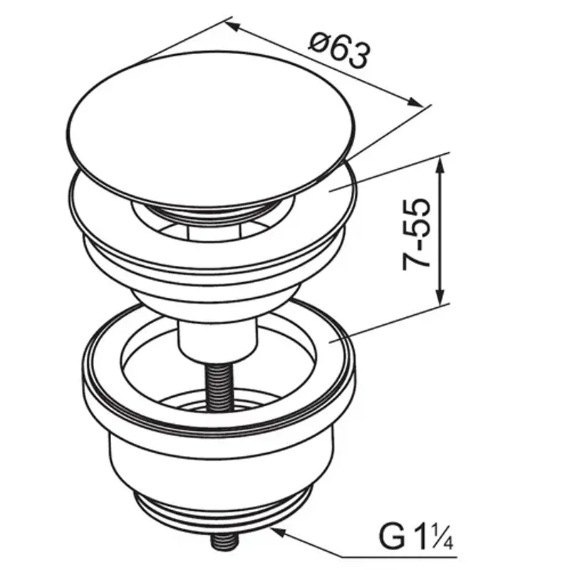 Vikingbad Bunnventil servant med pop-up Ø63mm G1 1/4