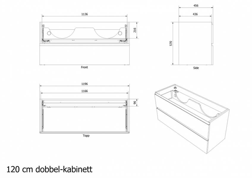 Vikingbad Servantskap slett MIE 120, sort matt