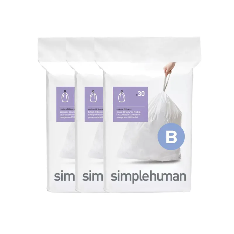 Simplehuman avfallspose kode B, 6L hvit plast 3x30pk (90 poser)